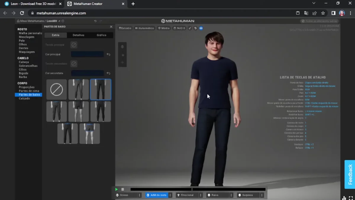 Leon recriado como MetaHuman sendo testado na Unreal Engine