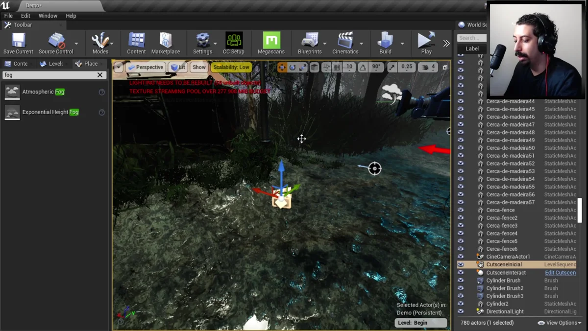 Timeline de Level Sequence aberta na Unreal Engine