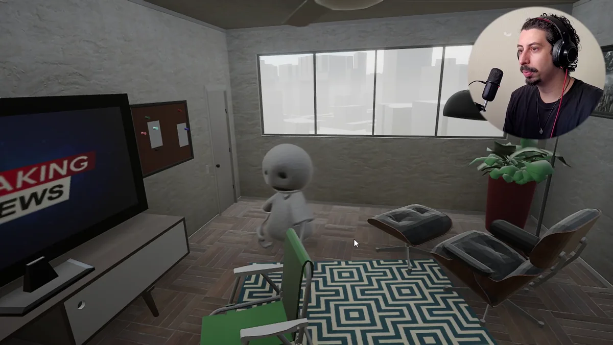 Apartamento de Loneliness Calls com janela e objetos do cenário