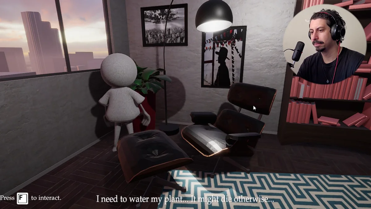 Personagem interage com objetos da cozinha em Loneliness Calls