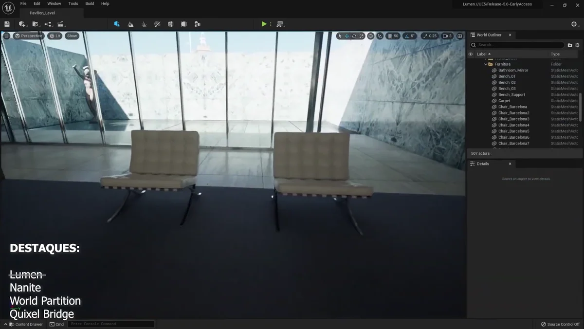 Cenario detalhado usado para discutir recursos da Unreal Engine 5