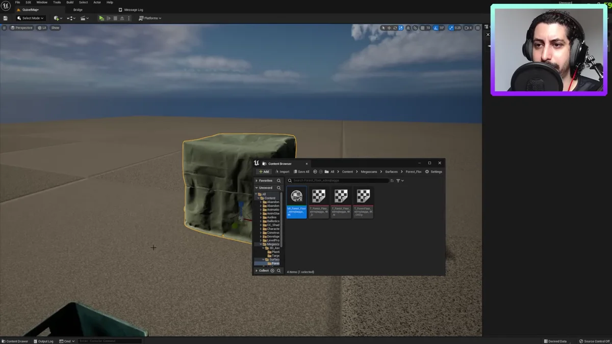 Material de chao sendo ajustado em uma cena da Unreal Engine 5