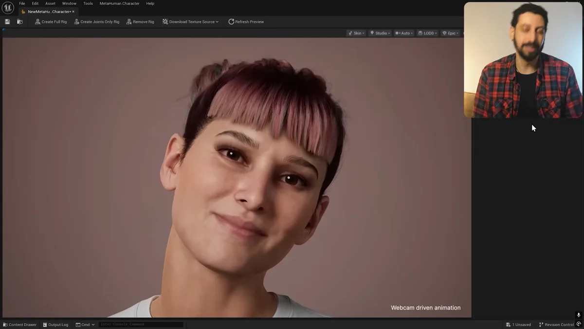 Personagem digital criado com tecnologia MetaHuman da Unreal Engine
