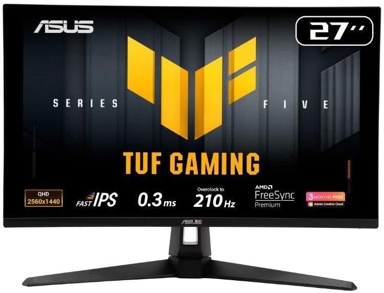 Monitor Gamer ASUS TUF 27, QHD, 210Hz, 0.3ms, IPS, G-Sync Compatible, FreeSync Premium, som integrado – VG27AQ5A