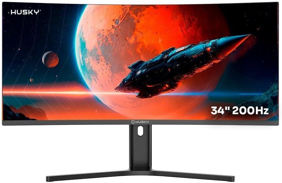 Monitor Gamer Curvo Husky Boreal 34″, WQHD, Ultrawide, 200Hz, 1ms, Adaptive Sync, DisplayPort e HDMI, HDR