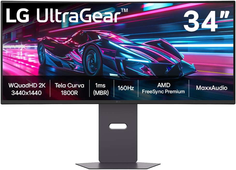 Monitor Gamer LG UltraGear Curvo 34 polegadas WQHD 160 Hz