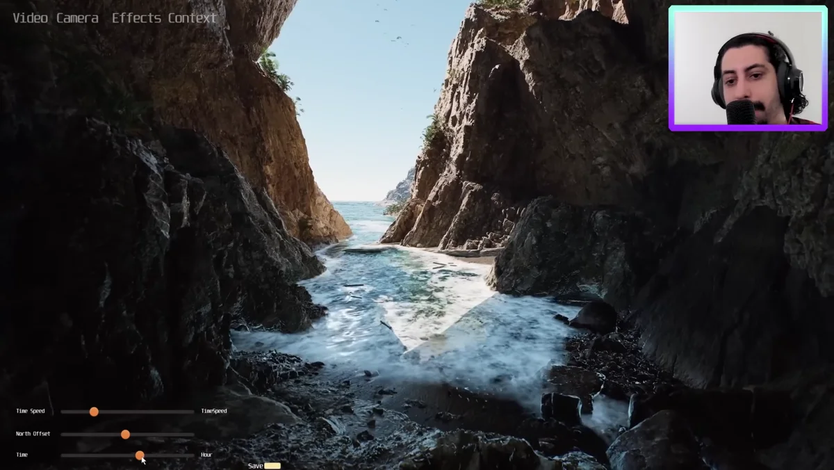 Ilha com oceano criada com o asset Oceanology no Unreal Engine