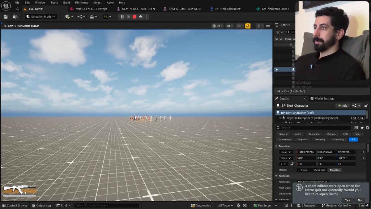 Personagem distante com renderização congelada