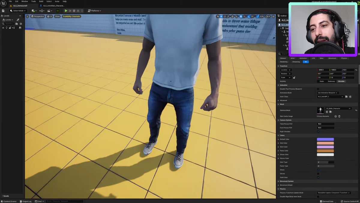 Personagem importado na Unreal Engine em cena jogável