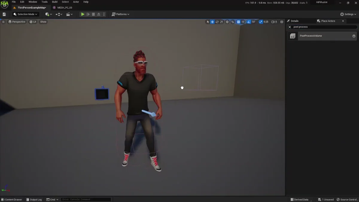 Configuracao de pos-processamento na Unreal Engine aplicada ao mundo todo