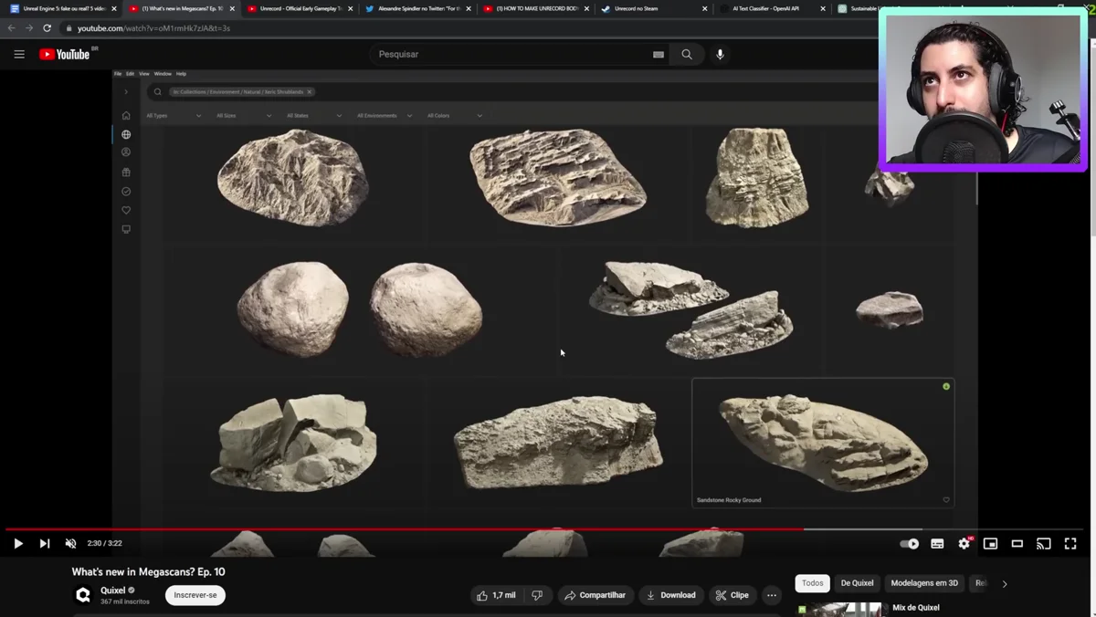 Painel do Quixel Bridge dentro da Unreal Engine 5