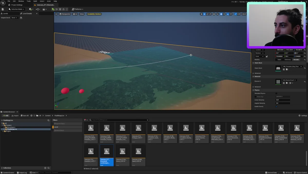 Rio criado com spline em mapa do Unreal Engine 5