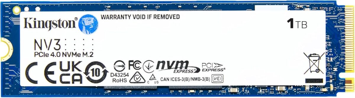 SSD Kingston NV3 1TB M.2 2280 NVMe PCIe 4.0 x4, Leitura ate 6000MB/s, Gravacao ate 4000MB/s – SNV3S/1000G
