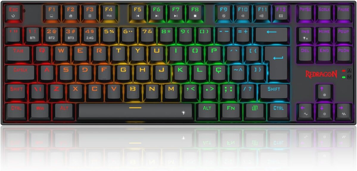 Teclado Gamer Redragon Kumara Elite Rainbow Preto USB Tipo-C Removivel Switch Marrom K552-KRS (PT-BROWN)