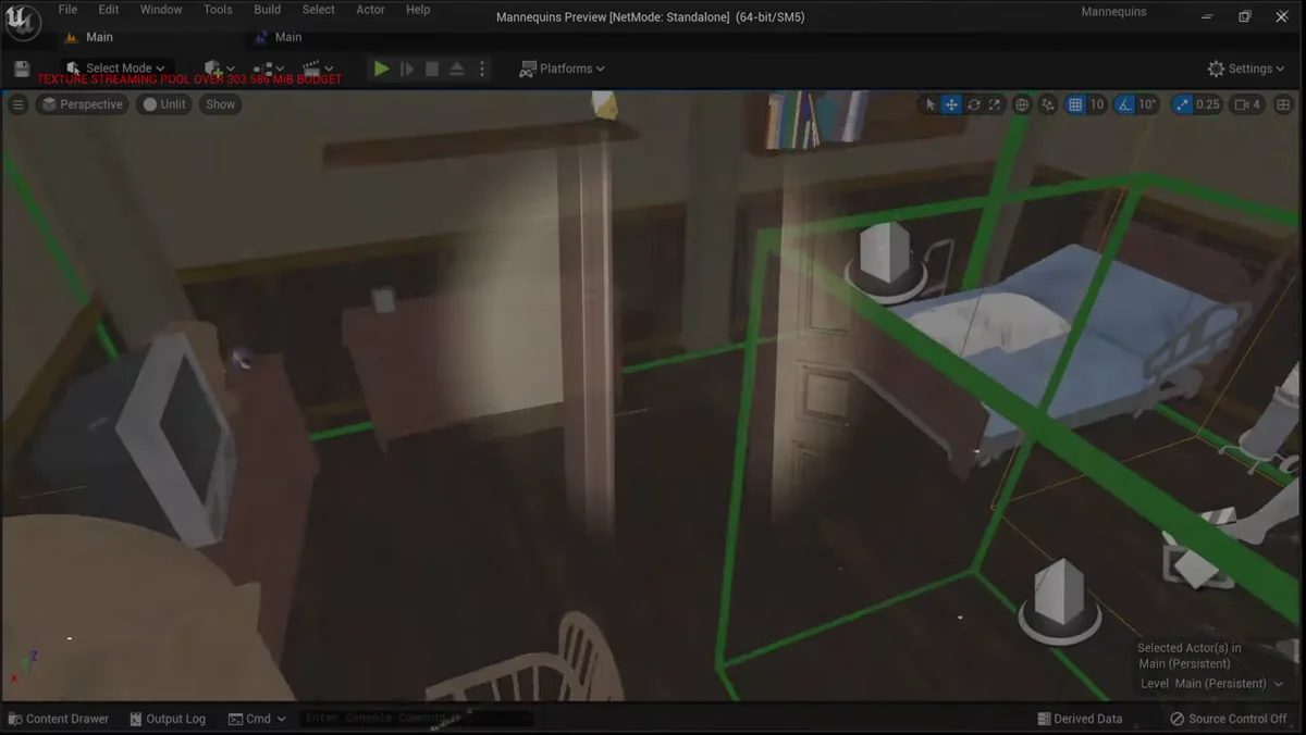Trigger box invisivel usado para iniciar jumpscare na Unreal Engine