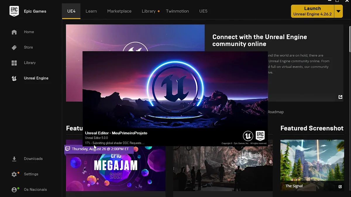 Tela inicial da Unreal Engine 5 com templates para novos projetos