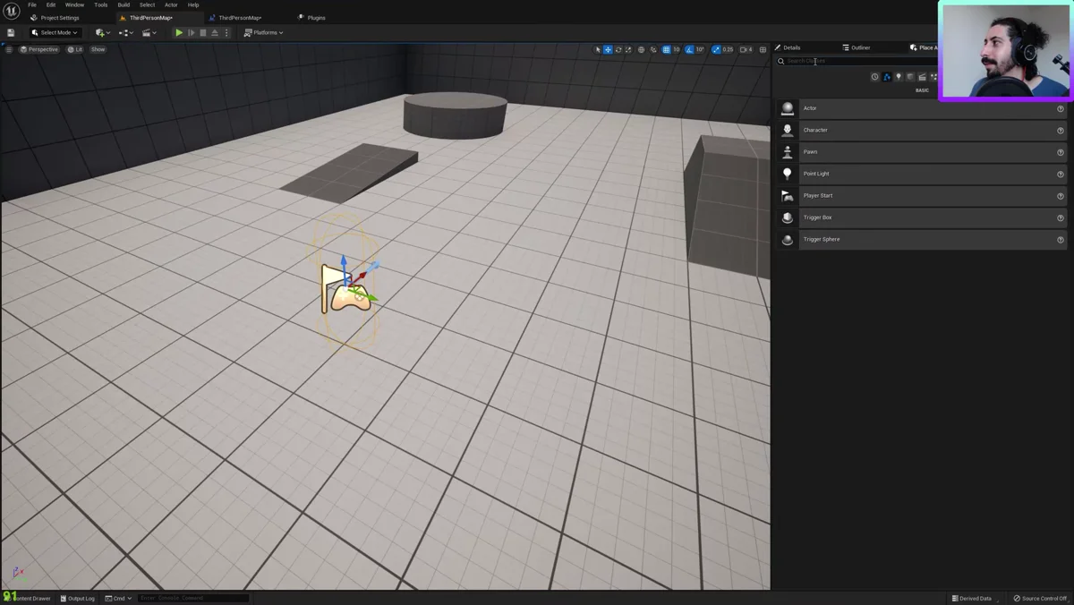 Editor de Blueprints da Unreal Engine com nós de lógica para um jogo