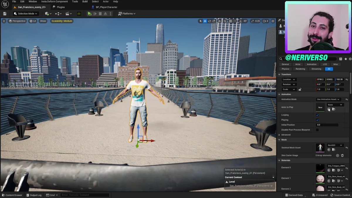 Personagem 3D dança em uma cena criada na Unreal Engine 5