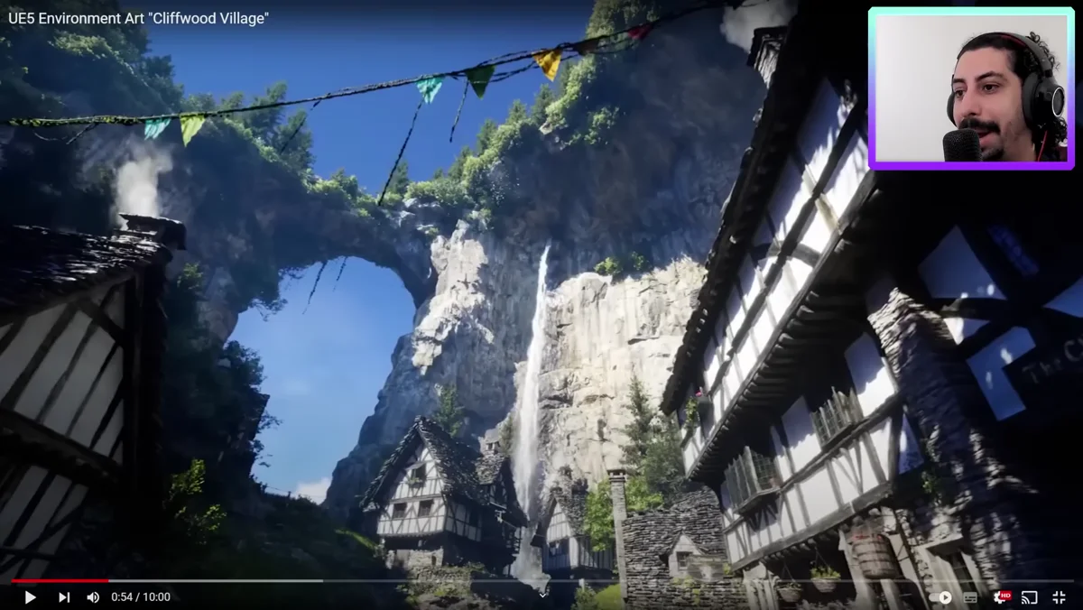 Cenário de vila realista criado no Unreal Engine 5
