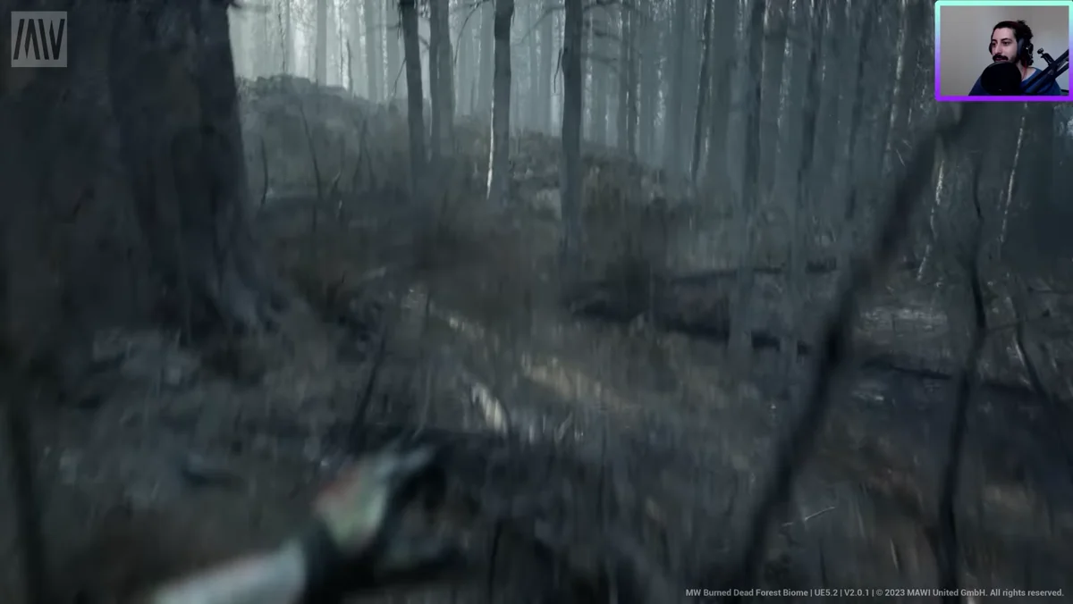 Floresta queimada em uma demonstração do Unreal Engine 5