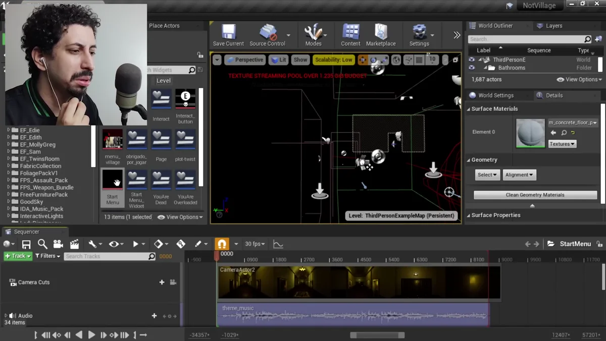 Menu inicial do jogo de terror criado na Unreal Engine