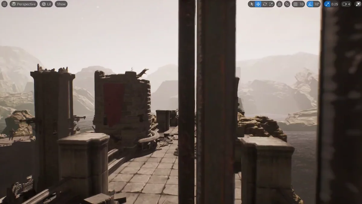 Comparação visual do cenário com iluminação na Unreal Engine 5