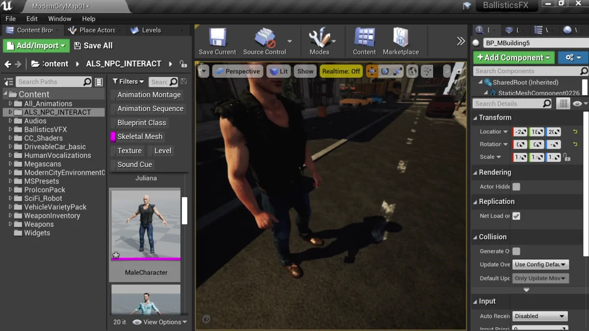 Personagem 3D importado em projeto da Unreal Engine