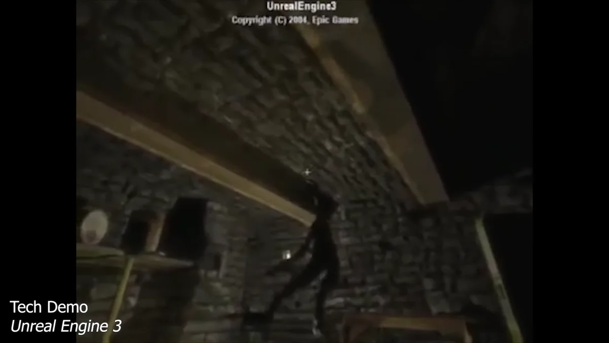 Cena técnica da Unreal Engine 3 com materiais e iluminação