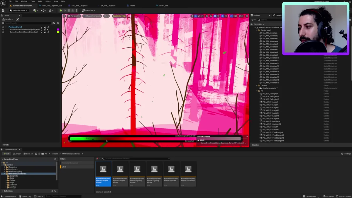Visualização de complexidade de shader para efeitos de fogo
