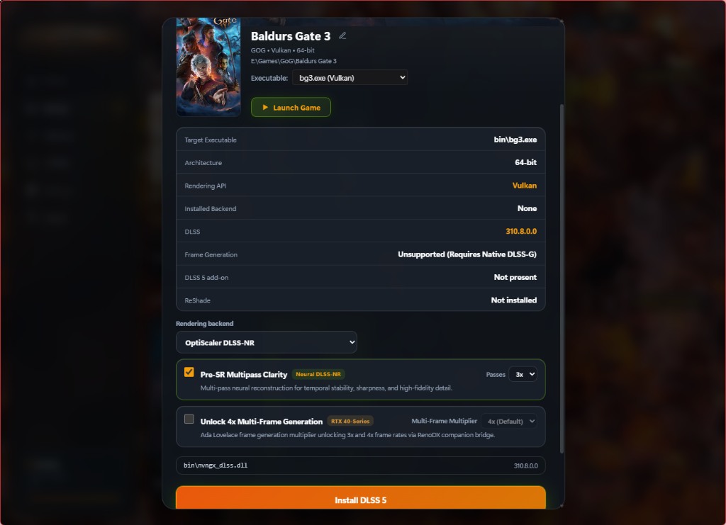 Baldur's Gate 3 OptiScaler Pre-SR Multipass Clarity