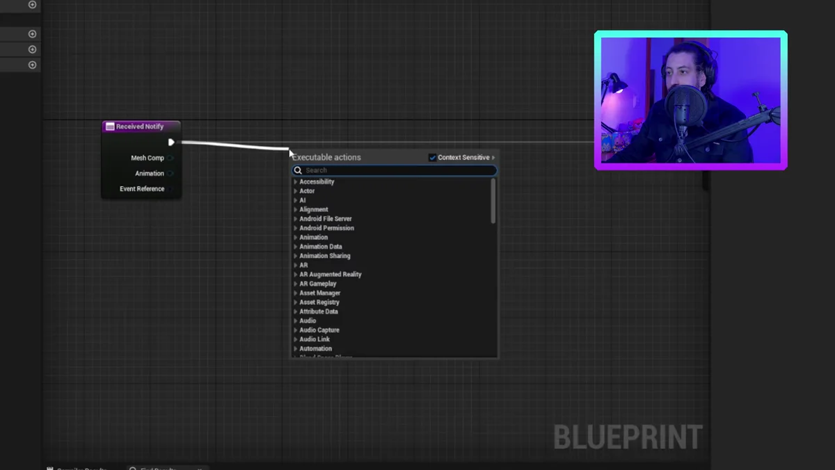 Anim Notify configurado na animação de caminhada da Unreal Engine 5