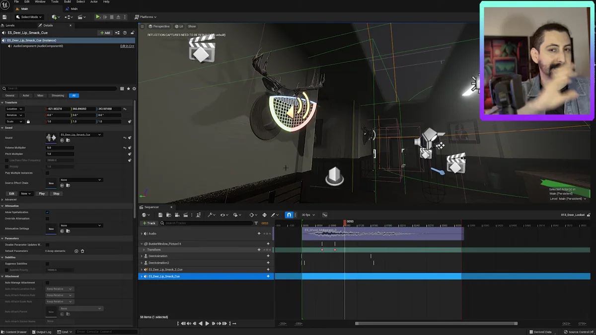Animação de alce em cenário de terror criado na Unreal Engine 5