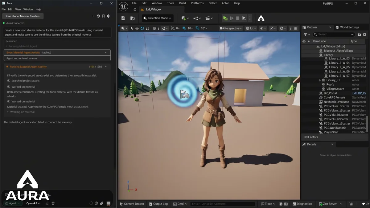 Protótipo criado com Aura MCP na Unreal Engine