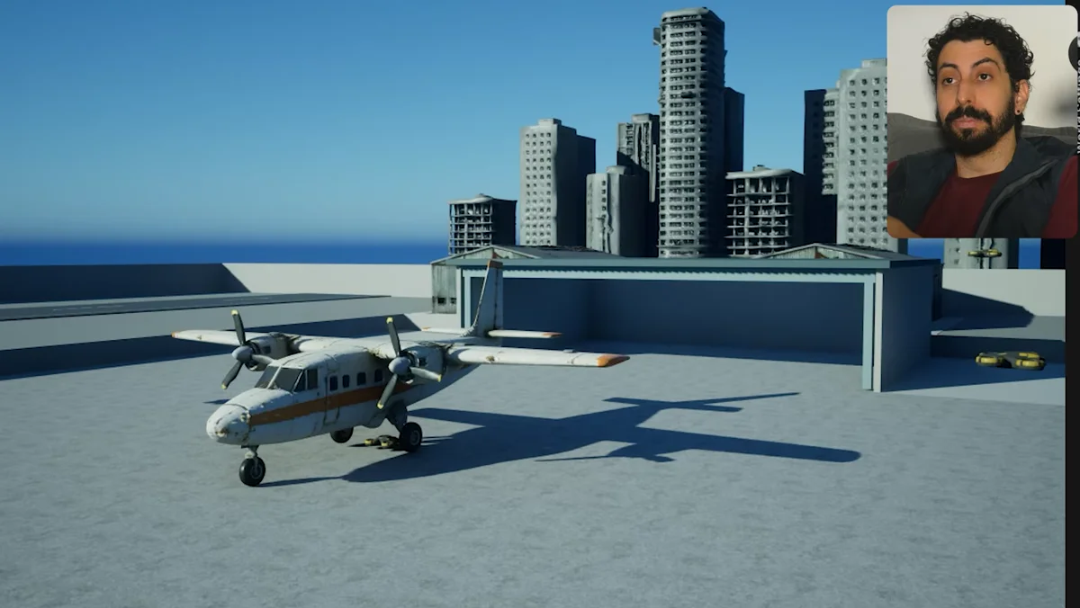 Cenário de aeroporto destruído montado na Unreal Engine