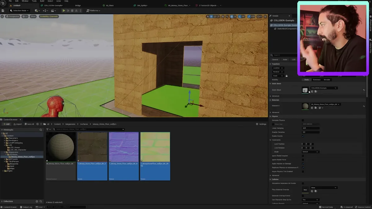 Visualização de colisões e navegação em um cenário da Unreal Engine