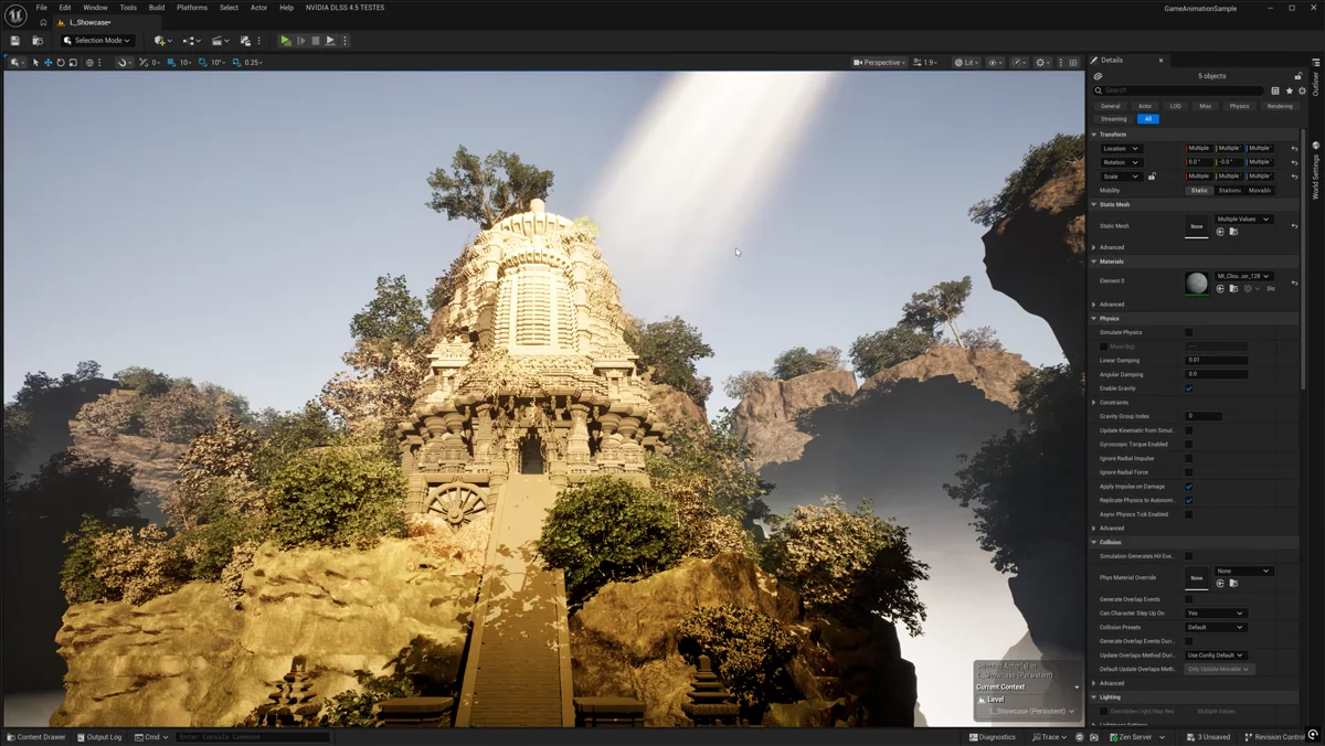 Cenário interno da Unreal Engine com iluminação renderizada