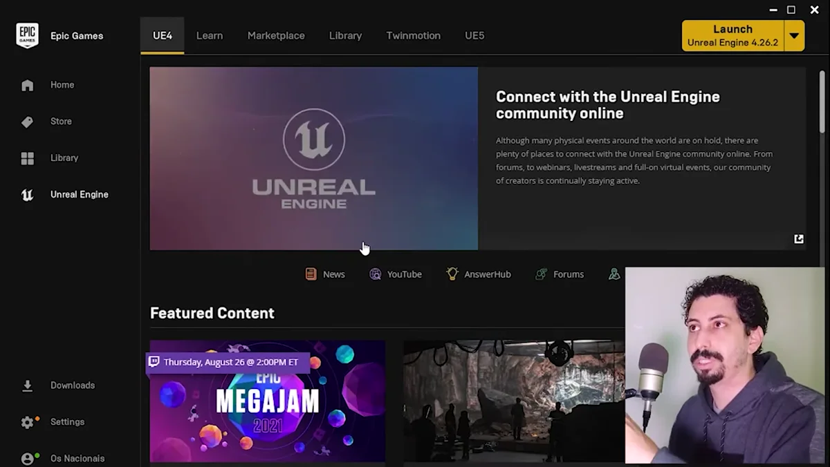 Epic Games Launcher aberto durante a instalação
