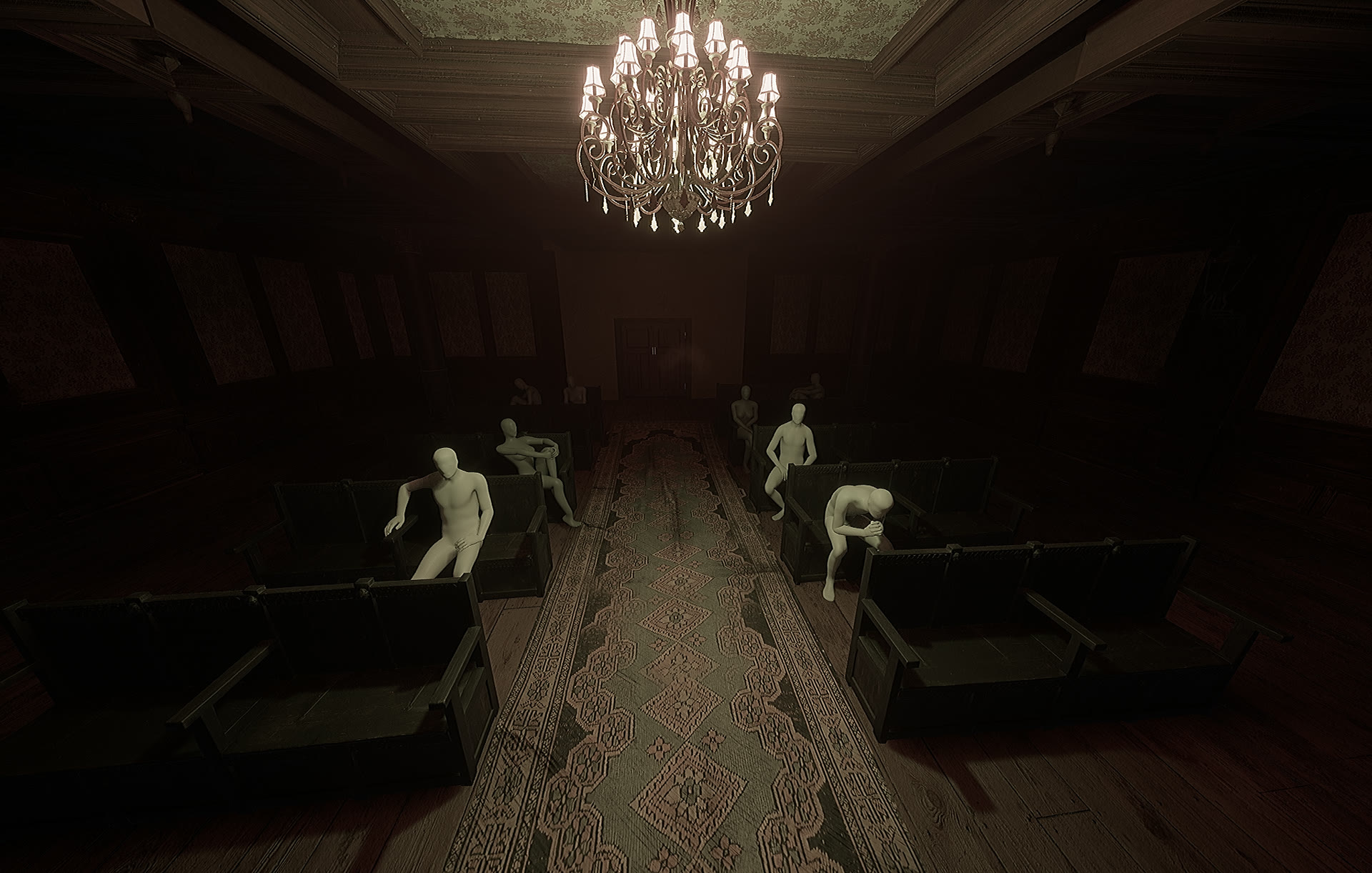 Room filled with faceless mannequins