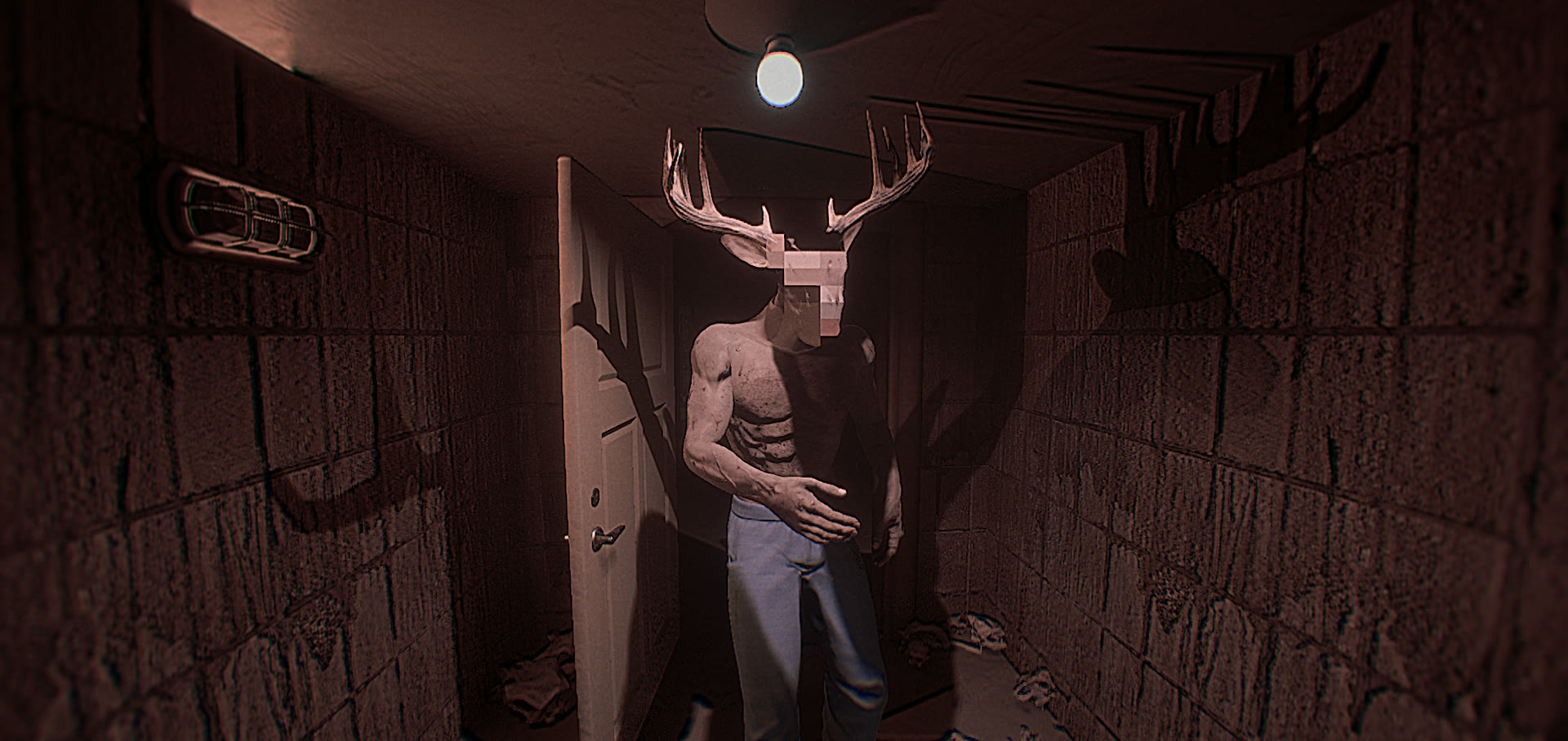 Deer-masked figure in the game build
