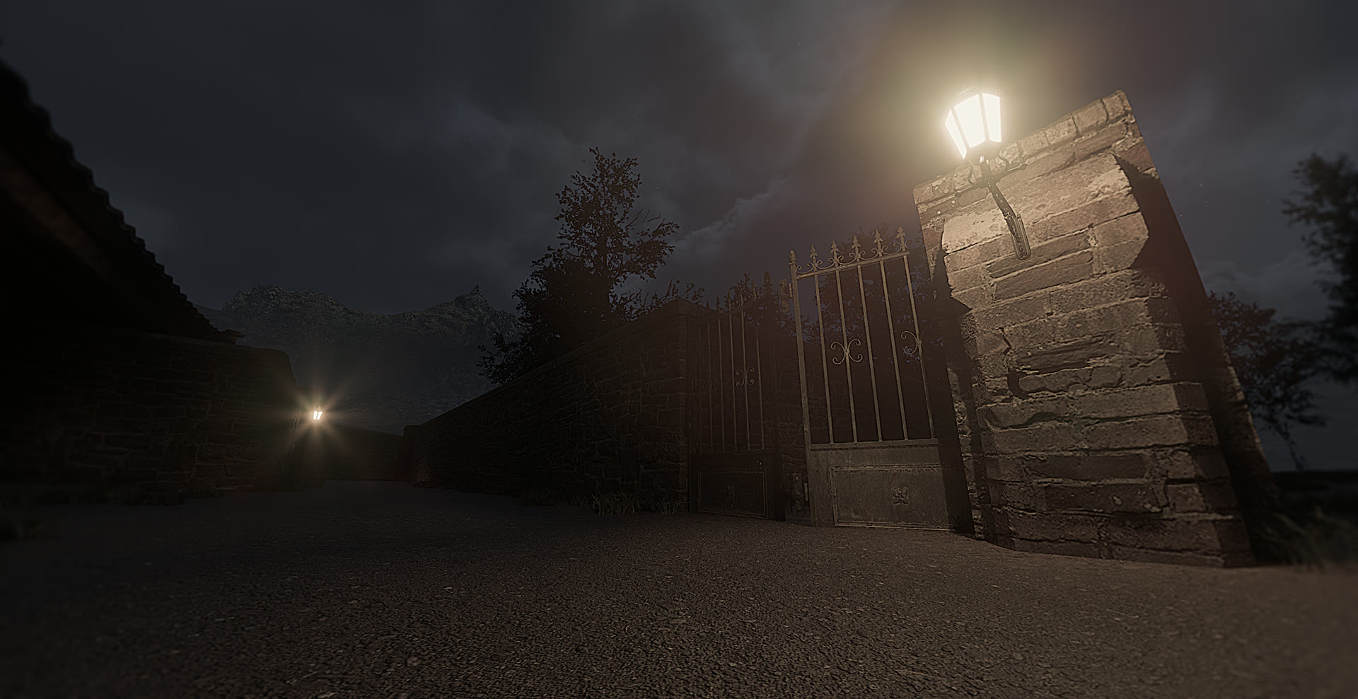 Exterior gate in darkness