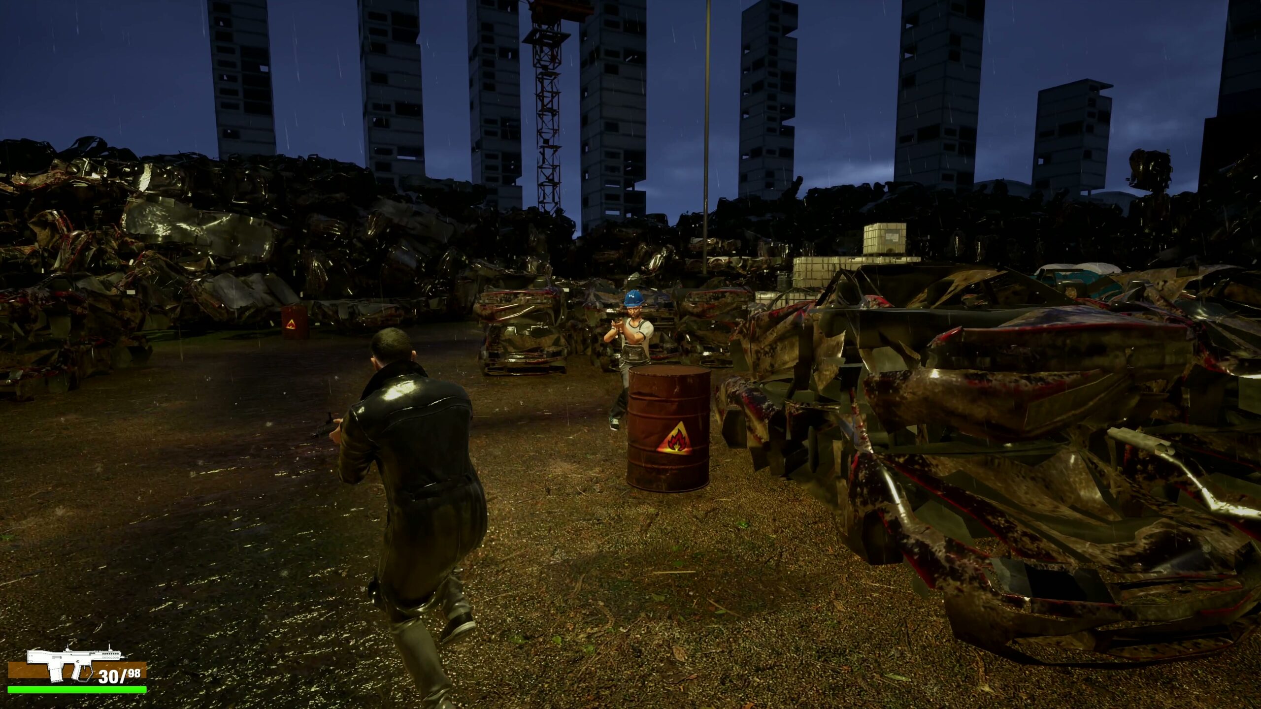 Rain-soaked standoff in the scrapyard