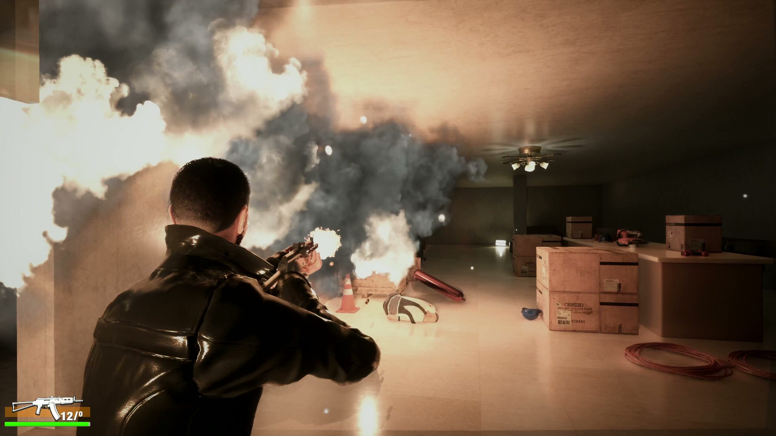 Interior explosion and gunfire