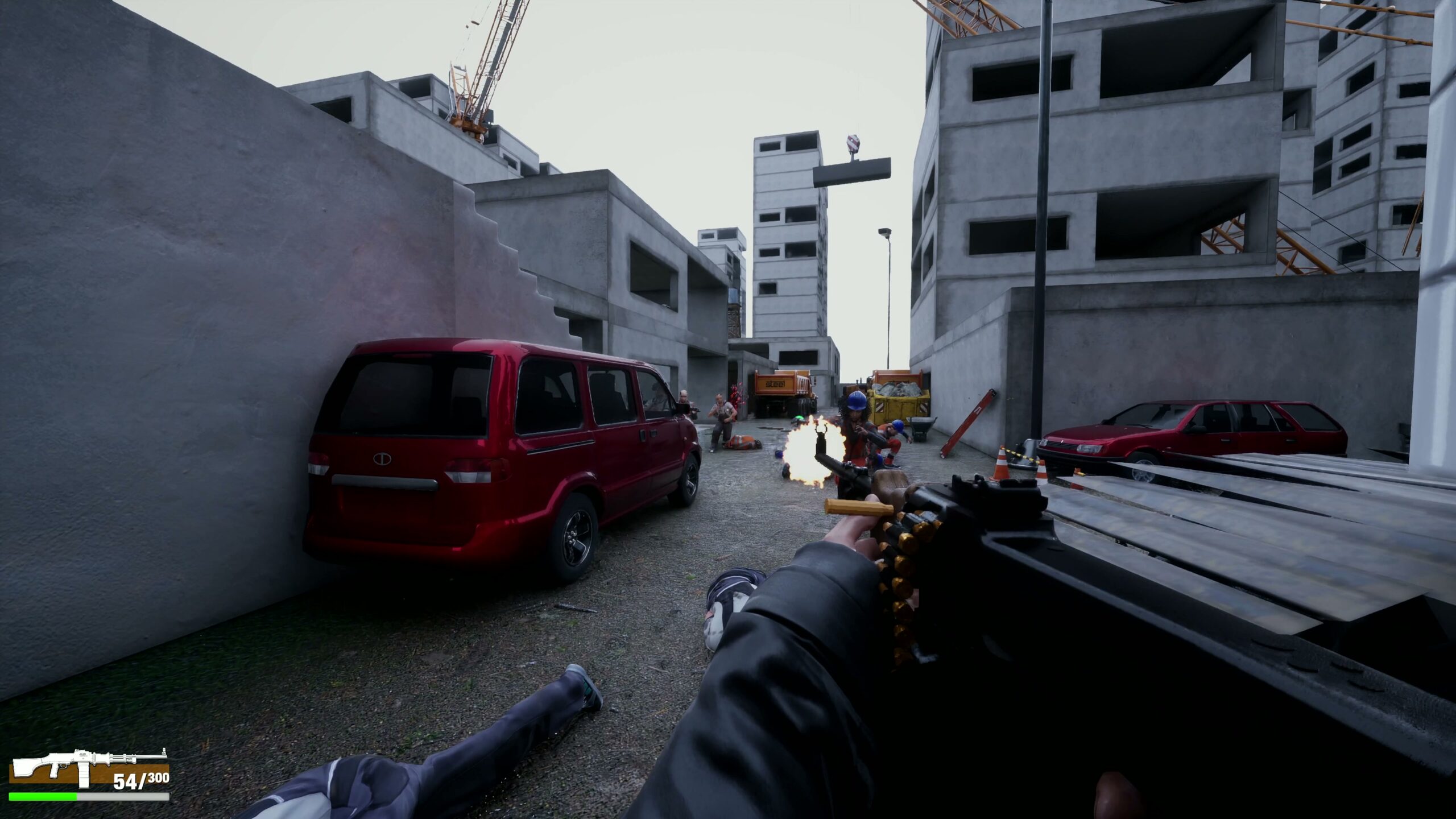 Gunfire beside the red van
