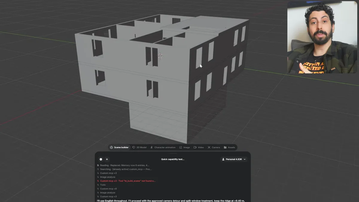 Cena de casa em Blender usada como base para criação com inteligência artificial