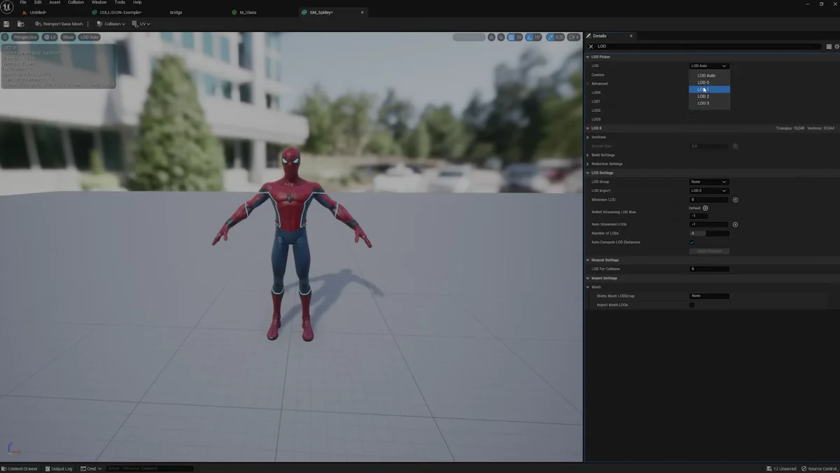 Configuração de níveis de detalhe para modelos na Unreal Engine