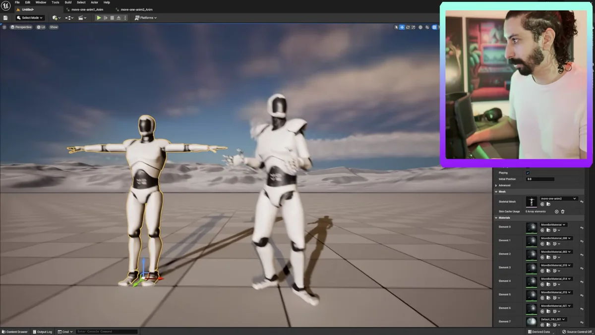 Duas animações de personagem 3D comparadas lado a lado