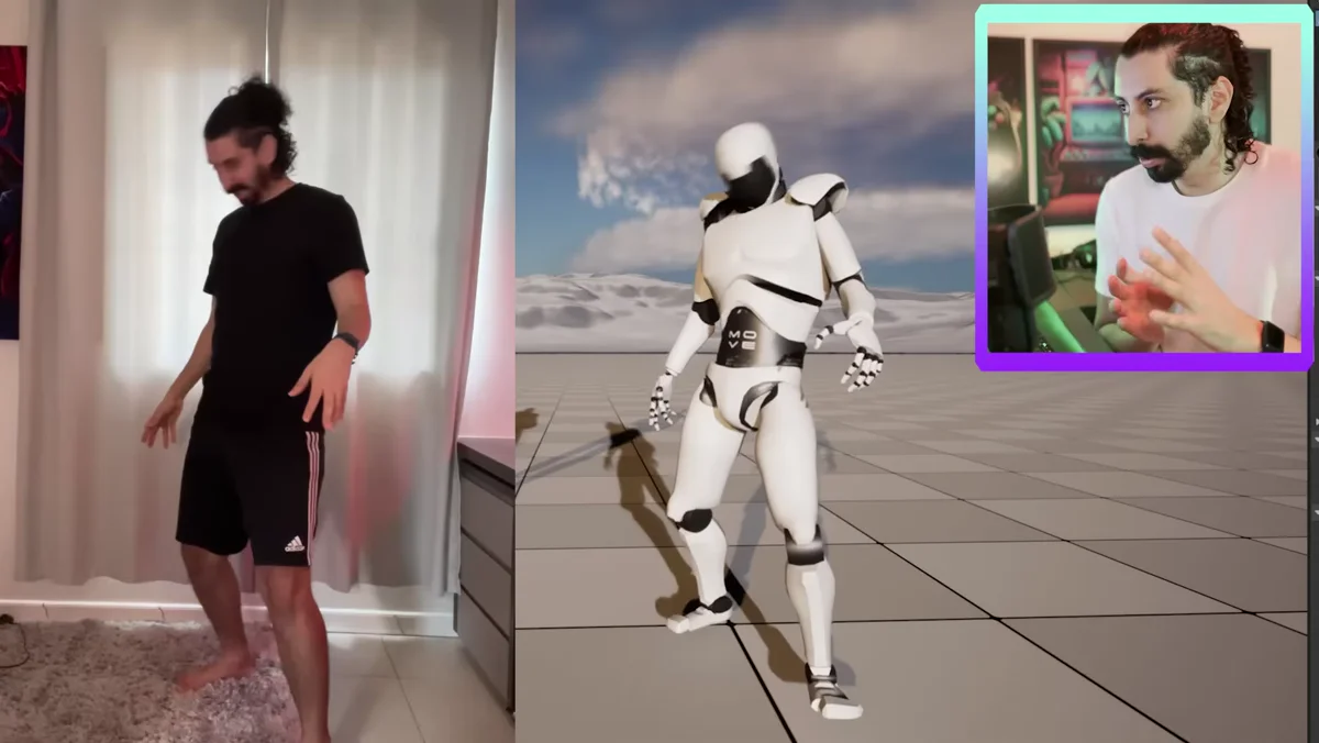 Personagem 3D com animação de movimento capturada por celular