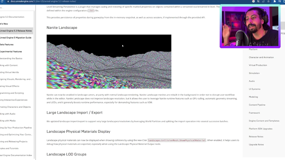 Recurso Nanite aplicado a terrainos na Unreal Engine 5.3