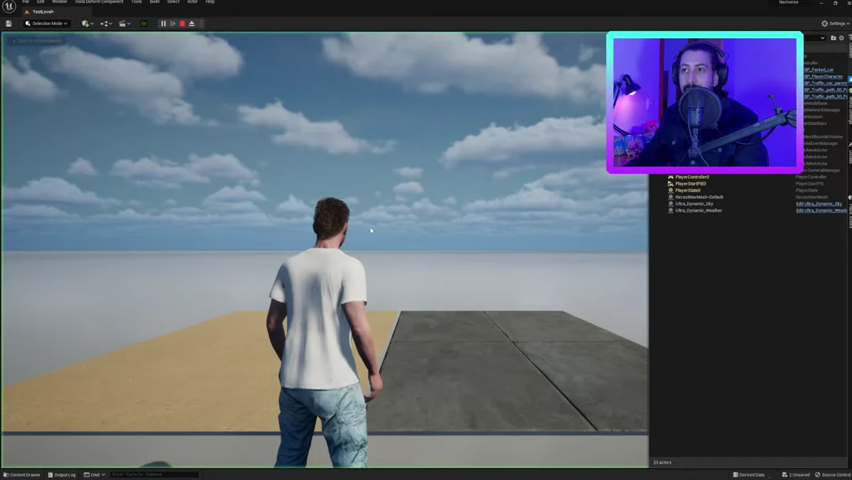 Personagem caminha entre superfícies no projeto da Unreal Engine 5