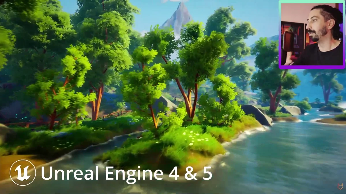 Cenário natural com torre e ruínas disponível para Unreal Engine 5